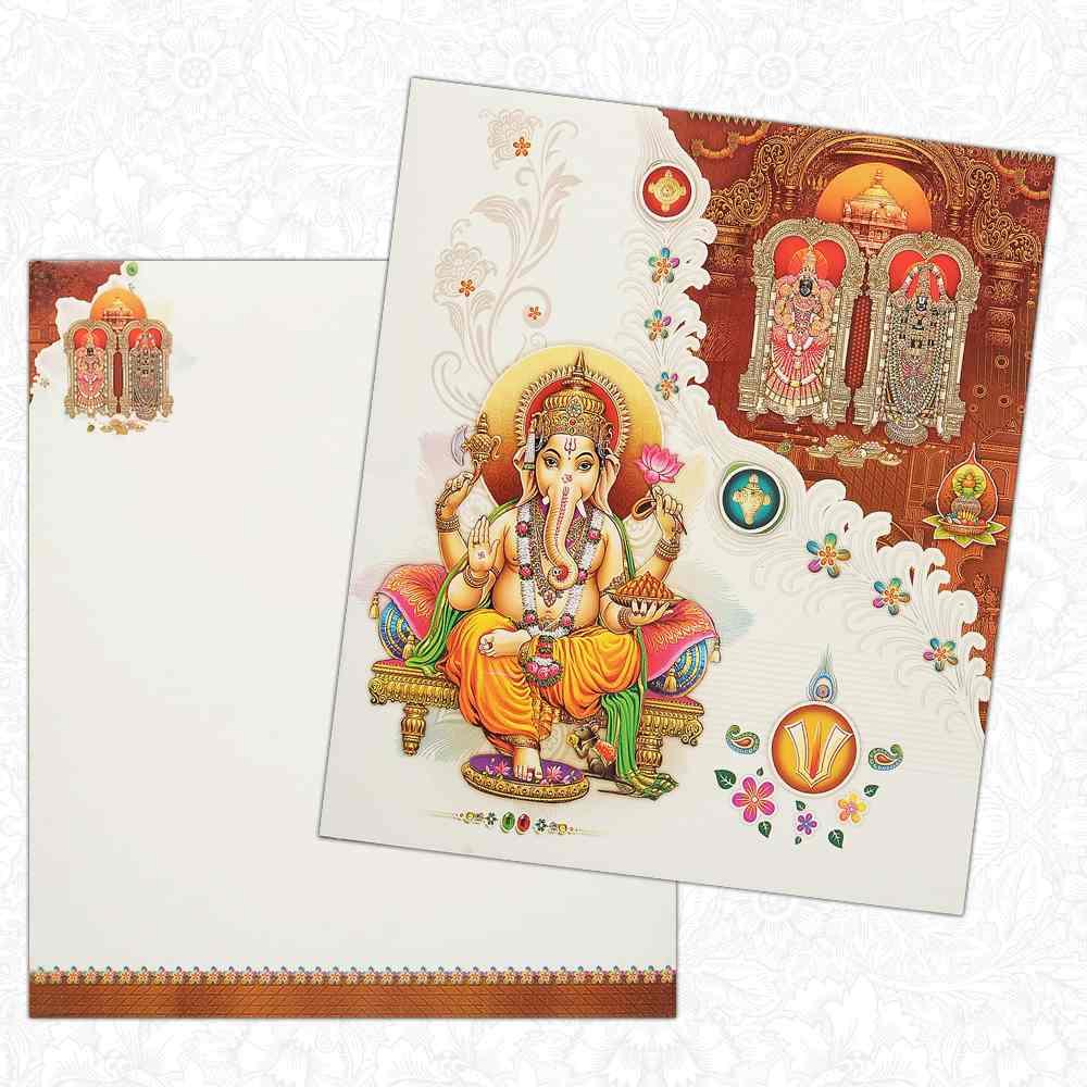Classic Yellow Shading With Ganesha Theme Wedding Card-KNK1567-4