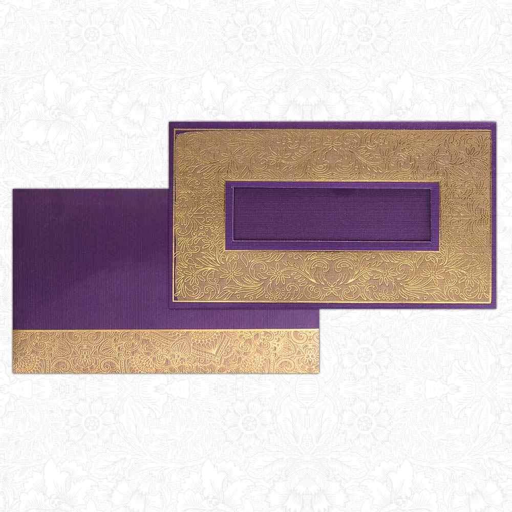 Invitation Card - Violet With Golden Border Wedding Card-KNK2169-2