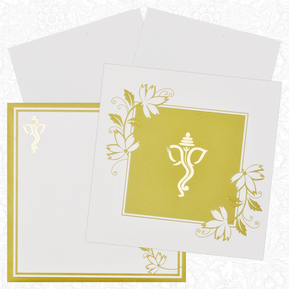 Indian Ganesha With Green Shaded Wedding Card-KNK2267-3