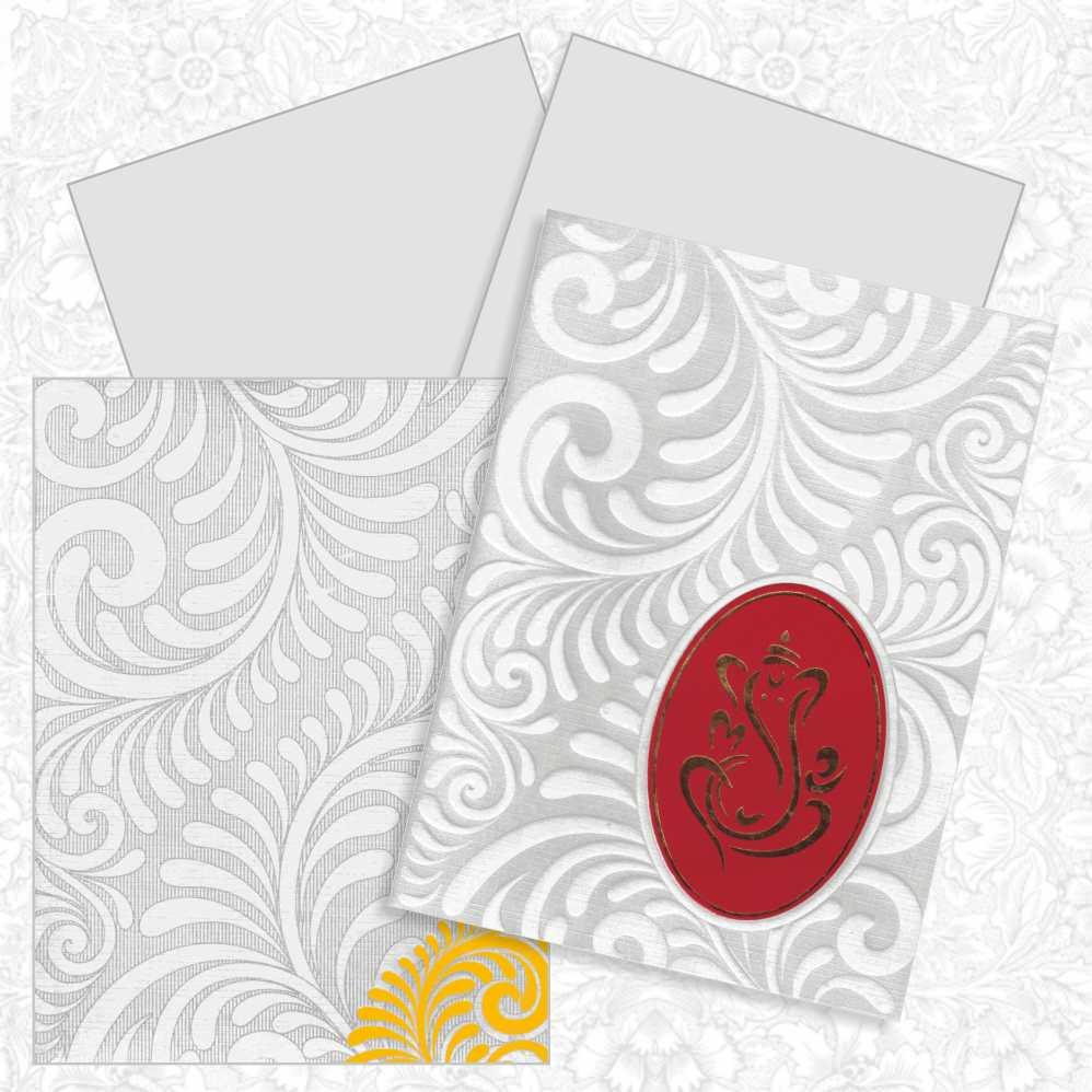 White Floral Red Ganesha Wedding Card-KNK2299-1