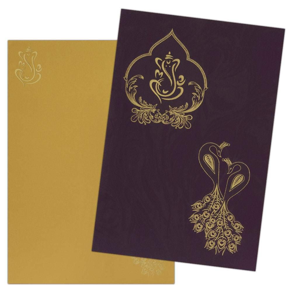 Invitation Card - Peacock and Ganesha themed gold and purple card-KNK2378-0