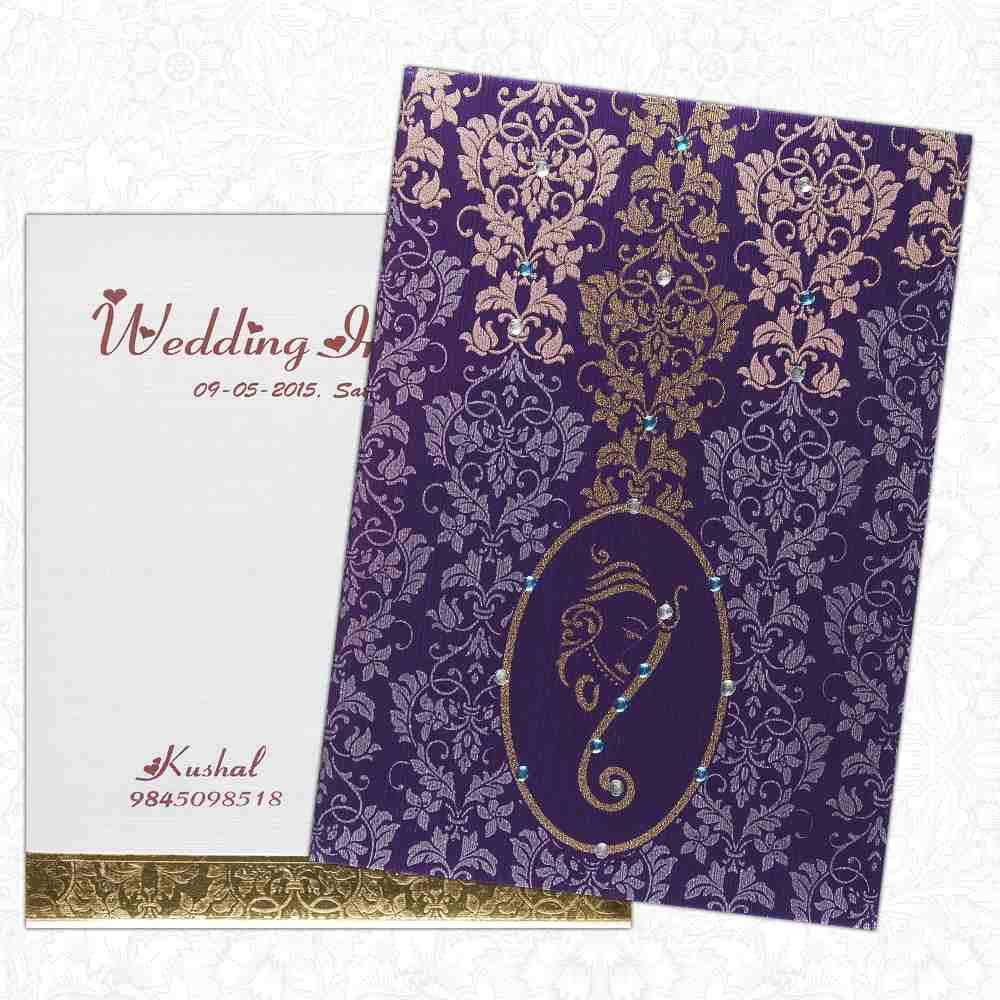 Invitation Card - Delightful Floral Hindu Ganesha Card in Purple-KNK2606-4