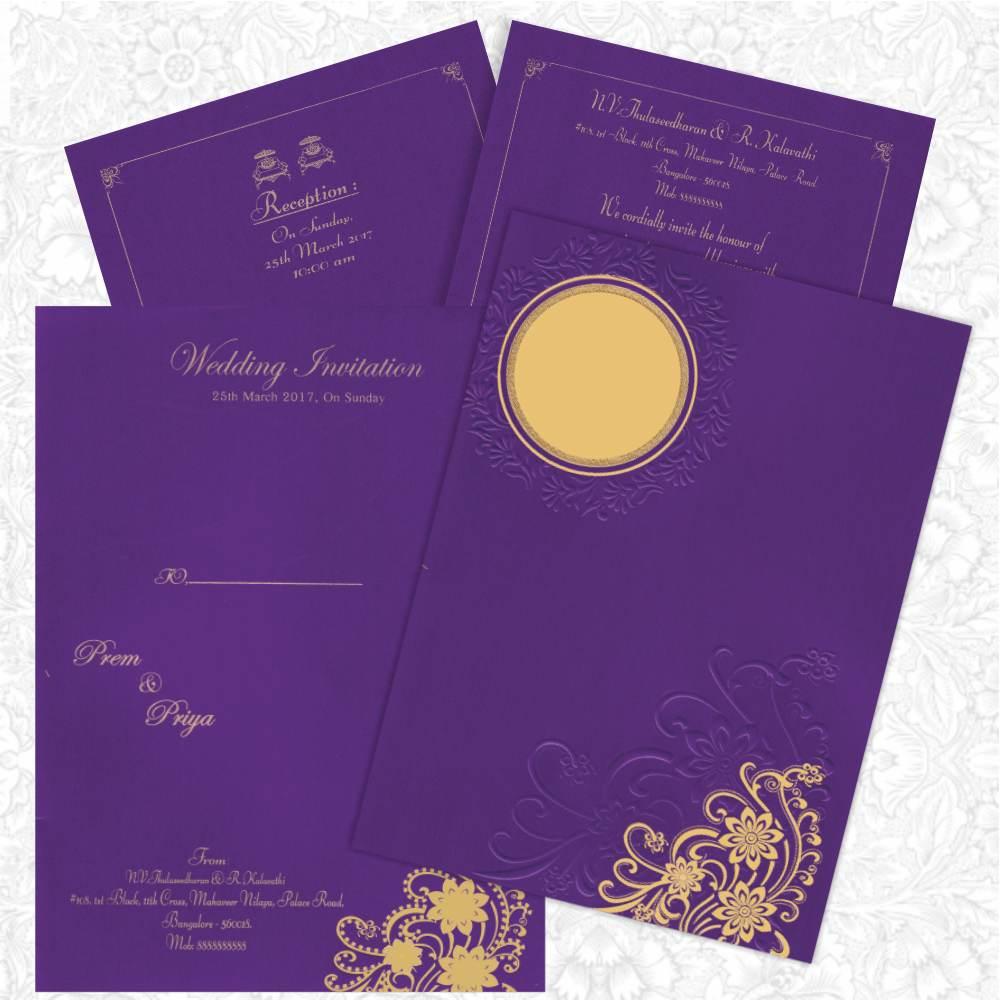 Invitation Card - Rich Violet Flower Design Shaadi Card-KNK2621-0