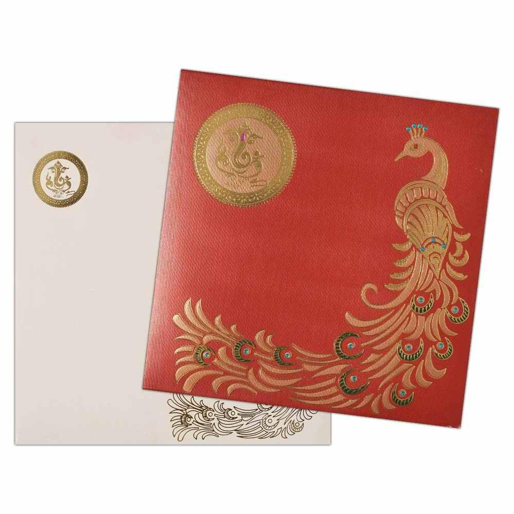 Invitation Card - Exotic Peacock on Rich Red Invitation Card-KNK2839-0