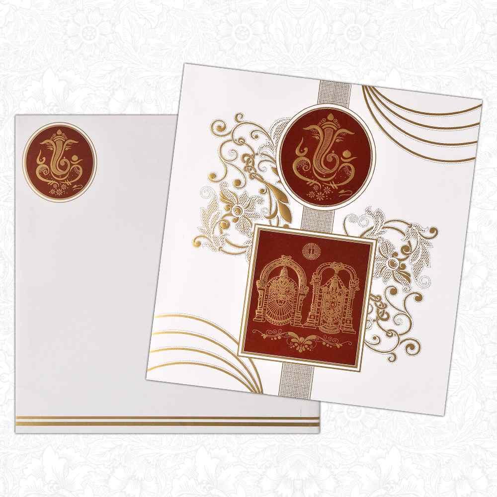 Invitation Card - Luxurious Balaji and Lord Ganesha Card in Red and Gold-KNK3288-0