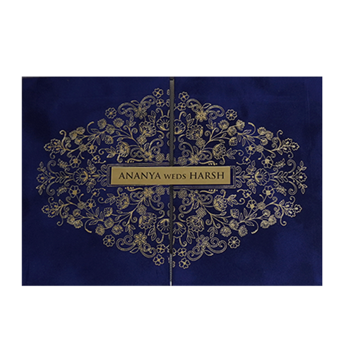 Royal Blue Velvet Padded Wedding Card-3