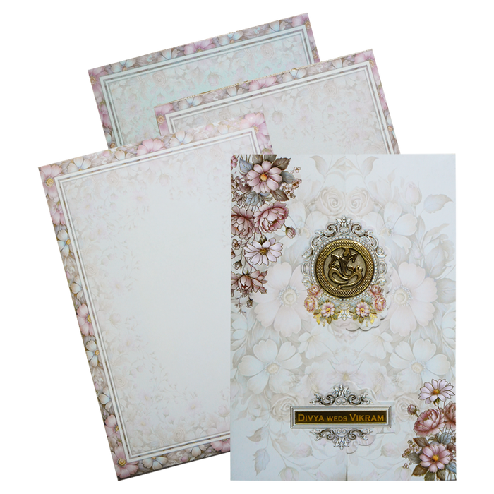 Grey Floral Door-Style Opening Wedding Card-0