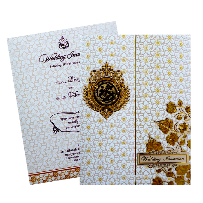 White Floral Embossed Door Invitation Card-2