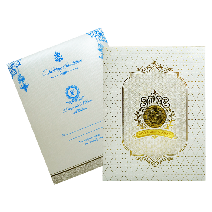 Metallic White Ganesha Wedding Card-1