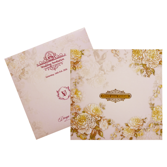 Berry Pink Floral Offset Print Invitation With Name Plate-KNKBY5406-0