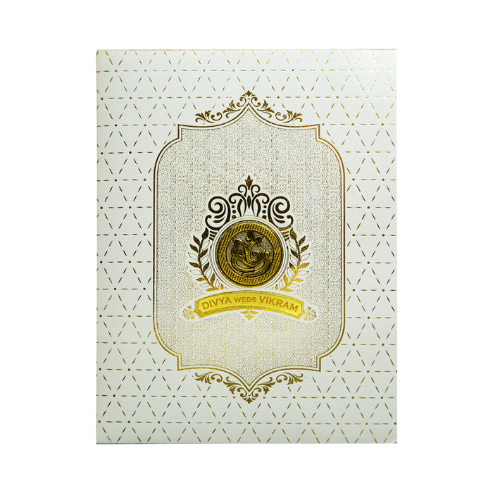 Metallic White Ganesha Wedding Card-2