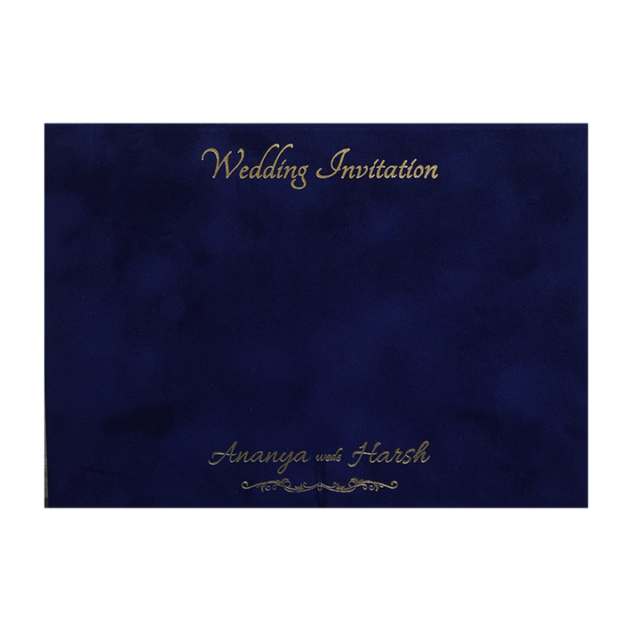 Royal Blue Velvet Padded Wedding Card-4