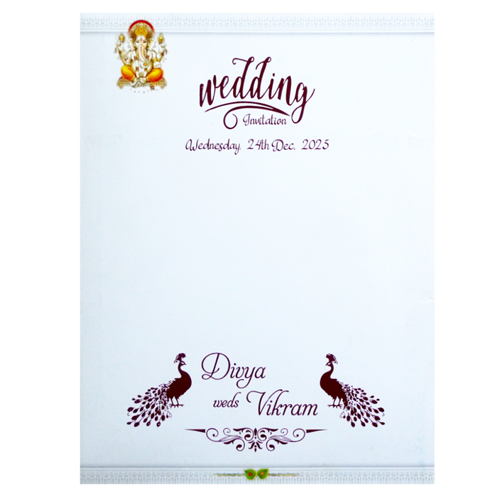 White Classic Ganesha Wedding Card With Doli Baraat-KNK1292-3