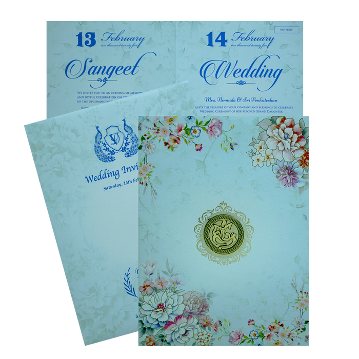 Light Blue Floral Wedding Invitation Card-0