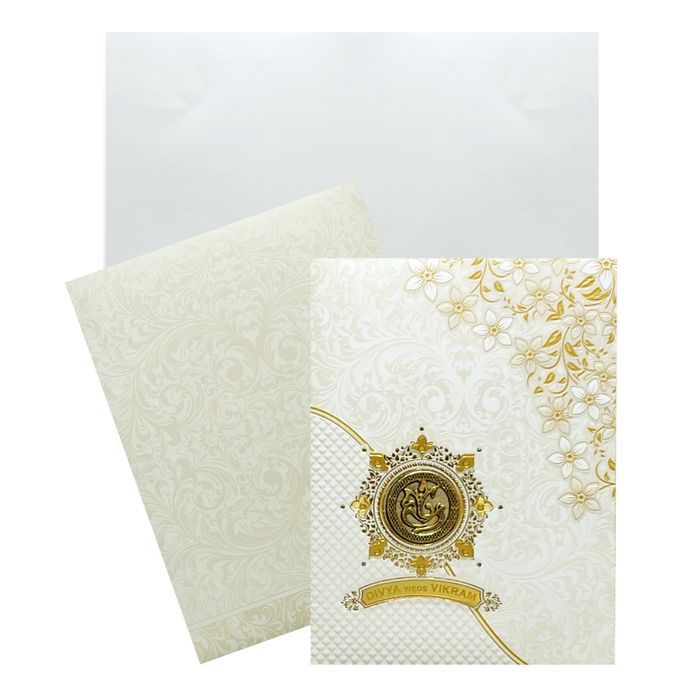 White Floral Design With Nameplate Invitation Card-0