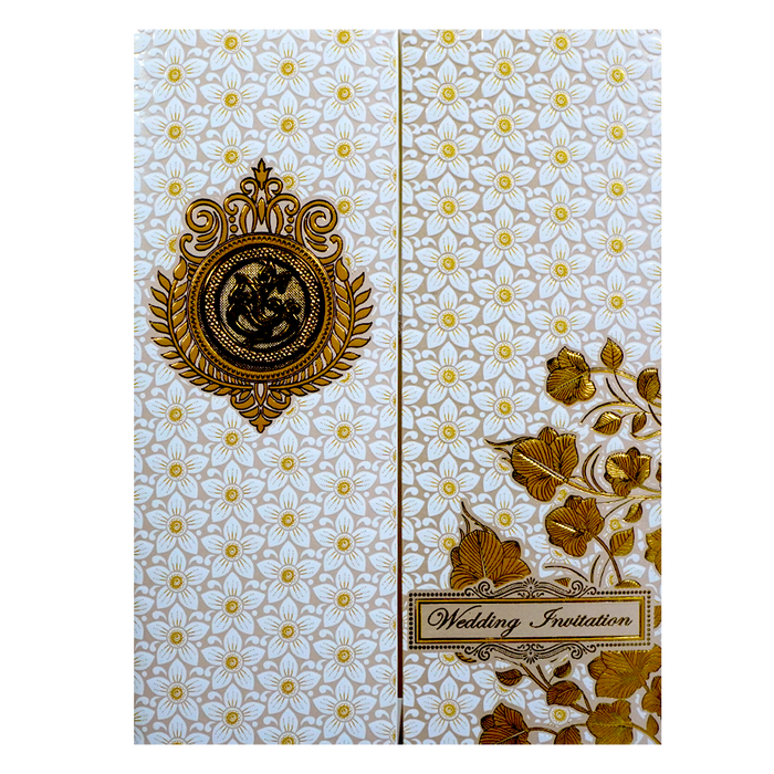 White Floral Embossed Door Invitation Card-3