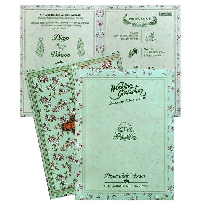 Green Floral Nameplate Door Invitation Card-0
