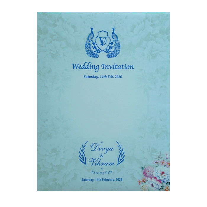 Light Blue Floral Wedding Invitation Card-5