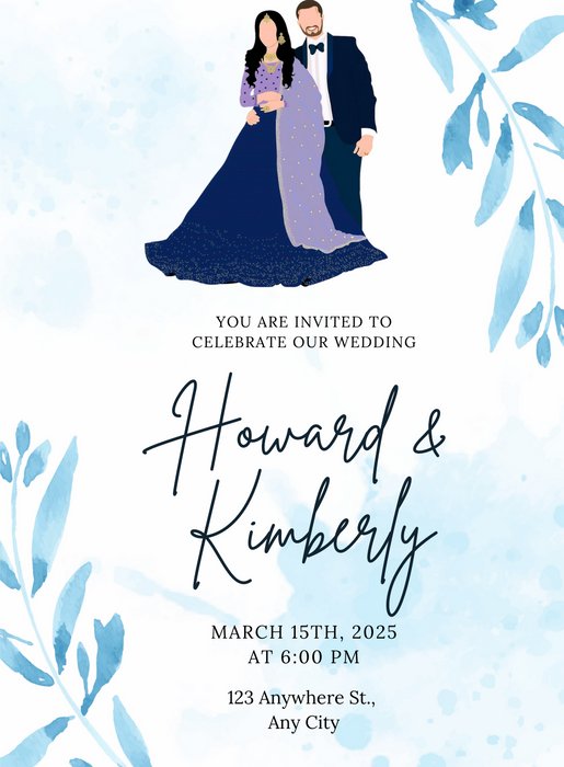 White Leaf Caricature Wedding Invitation-0