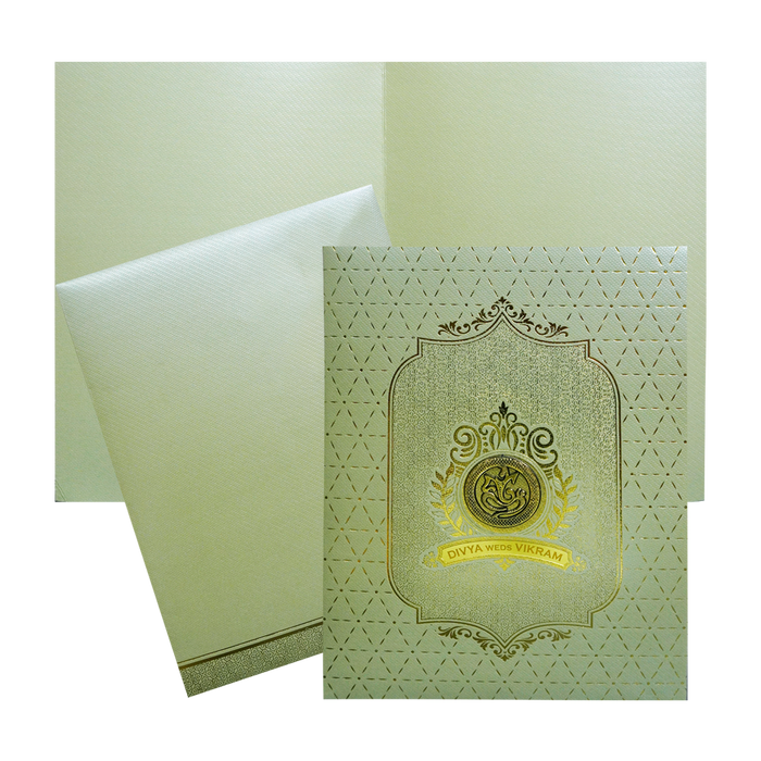Pista Green Textured Wedding Card-0