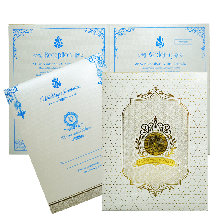 Metallic White Ganesha Wedding Card-0