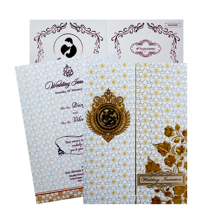 White Floral Embossed Door Invitation Card-1