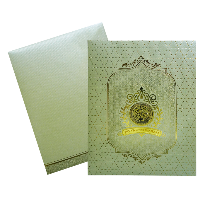 Pista Green Textured Wedding Card-1