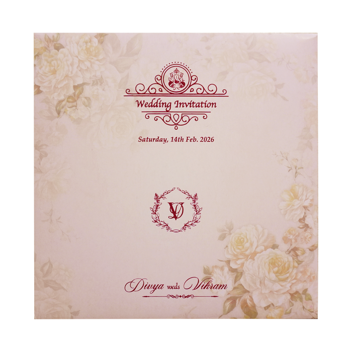Berry Pink Floral Offset Print Invitation With Name Plate-KNKBY5406-1