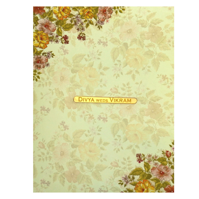 Olive Green Classic Designer Floral Offset Wedding Card With Name Plate-KNKC4031-4