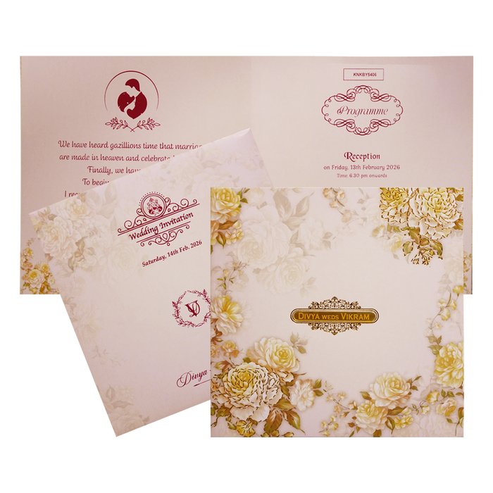 Berry Pink Floral Offset Print Invitation With Name Plate-KNKBY5406-3