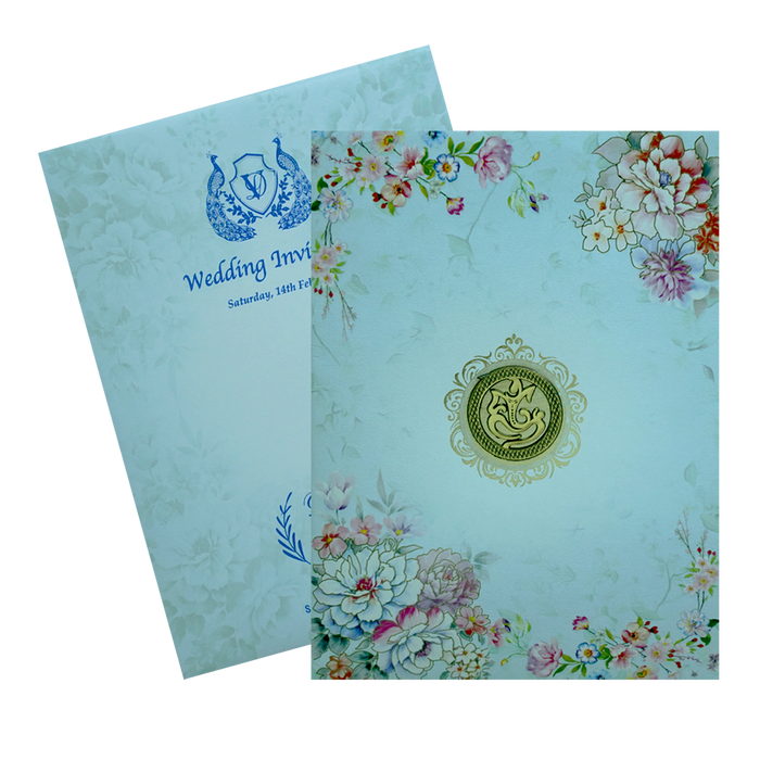 Light Blue Floral Wedding Invitation Card-2