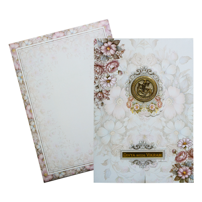 Grey Floral Door-Style Opening Wedding Card-1