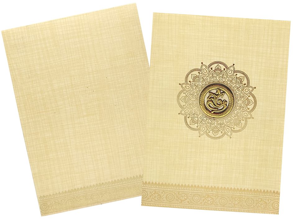 Sandal Metallic Designer Invitation Card With Gold Foiling Print-KNCM26SF-5