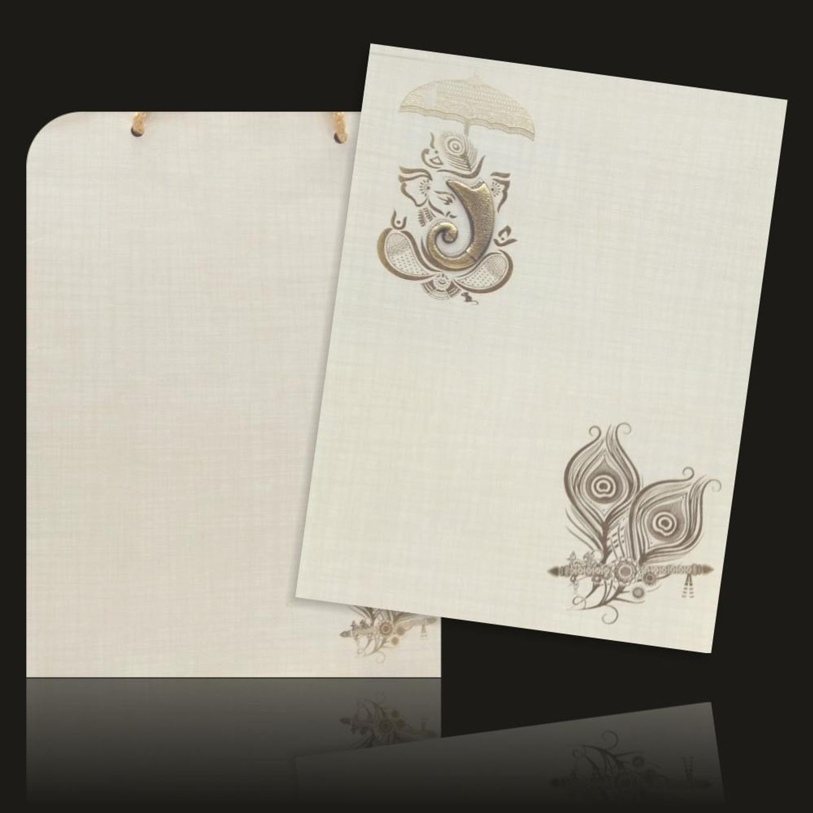 Sparkling Grey Shading With Umbrella Ganesha Theme Wedding Invitation Card-KNCA205G-3