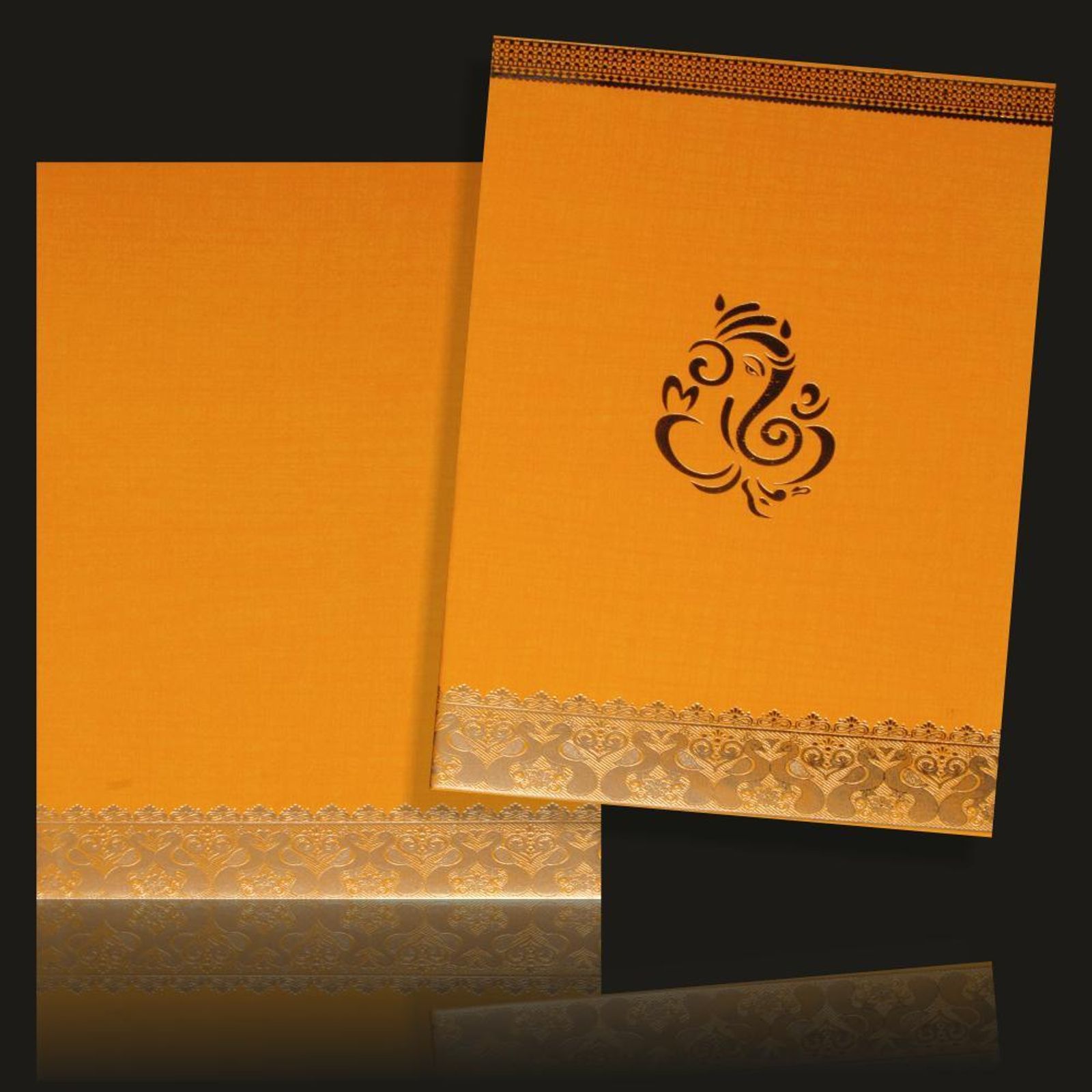 Alluring Cream Shading With Ganesha Theme Wedding Card-KNCM07OG-1