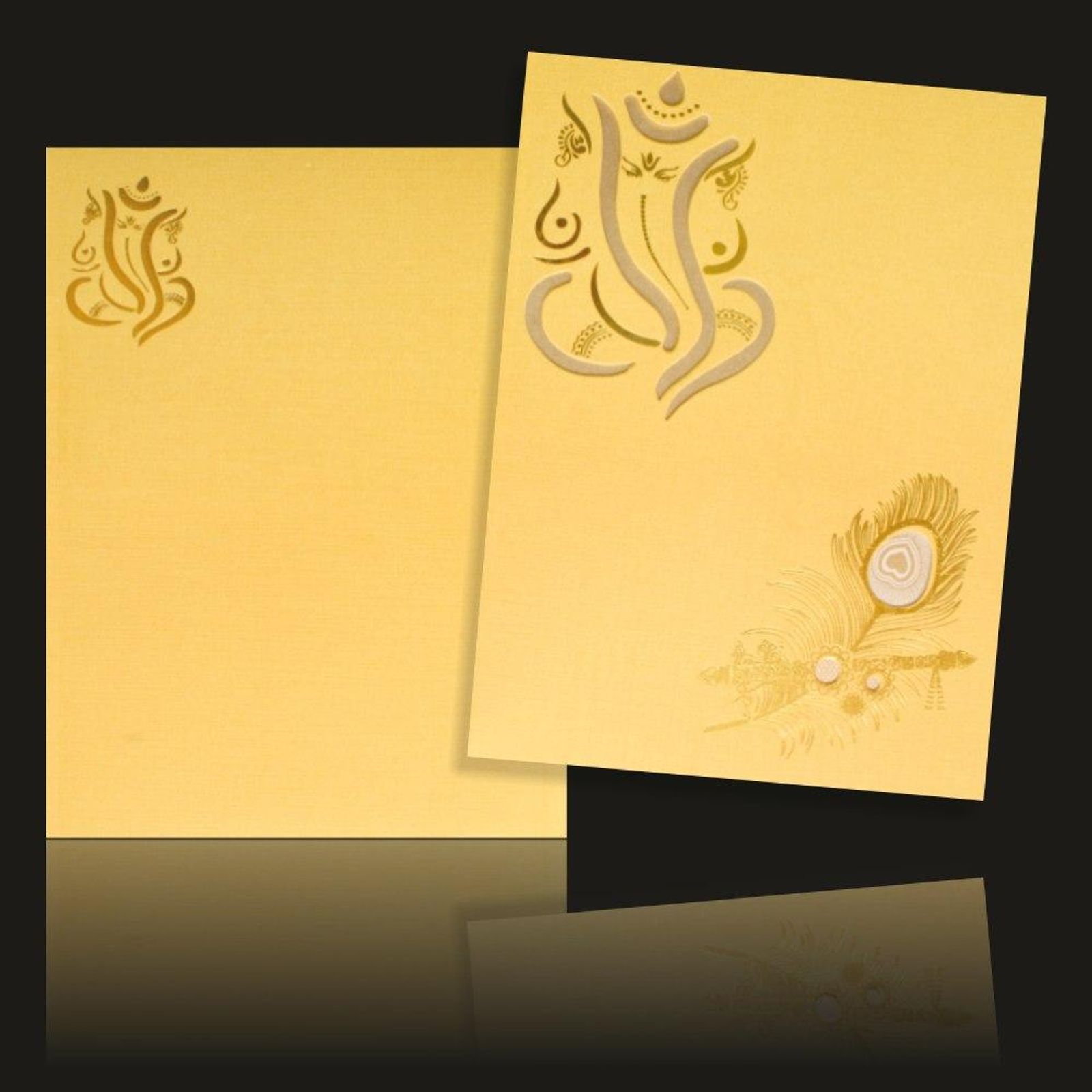 Royal Blue Shading With Cut Ganesha Wedding Card-KNCM101G-3