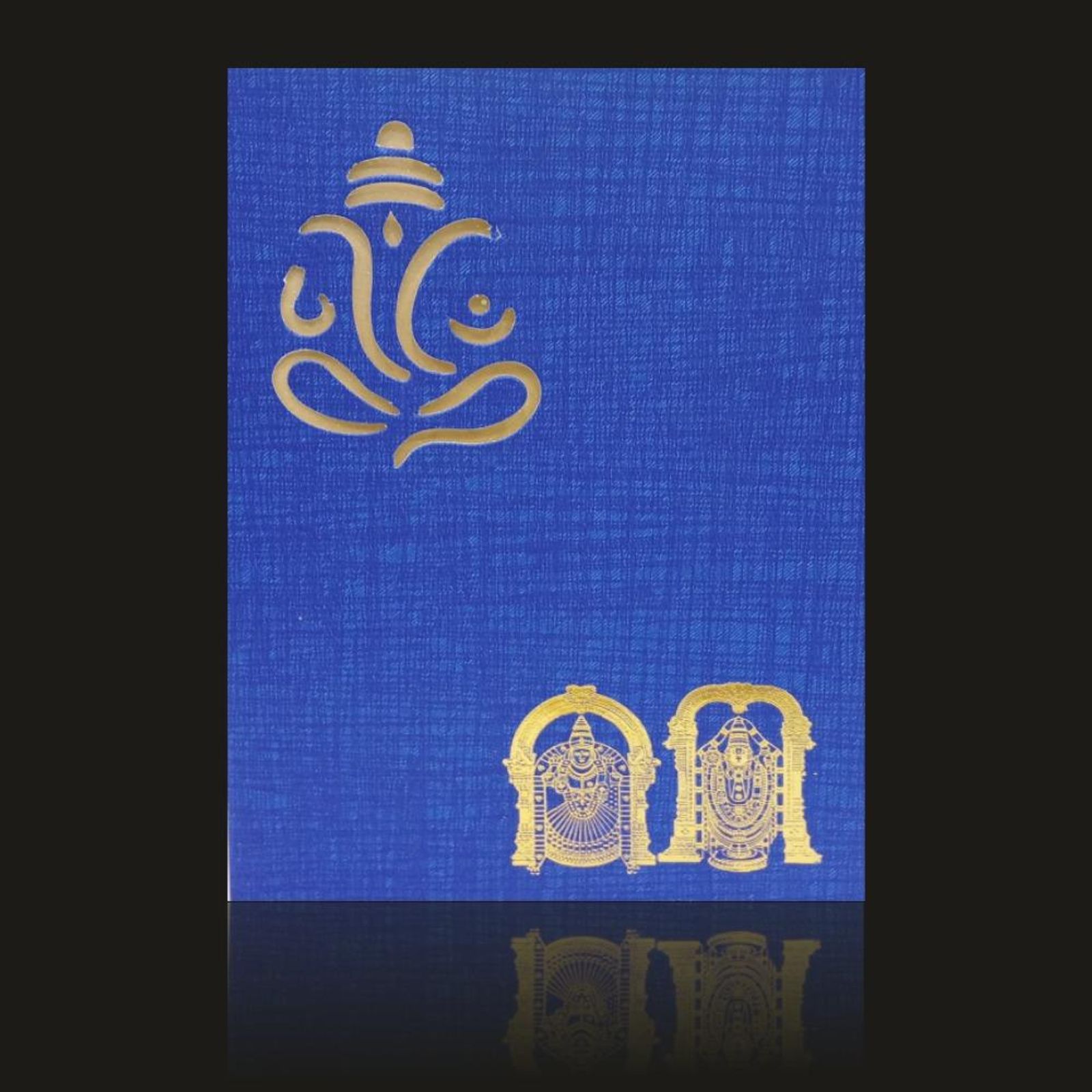 Lovely Cut Ganesha With Bright Blue Shading Wedding Card-KNCPC429-1