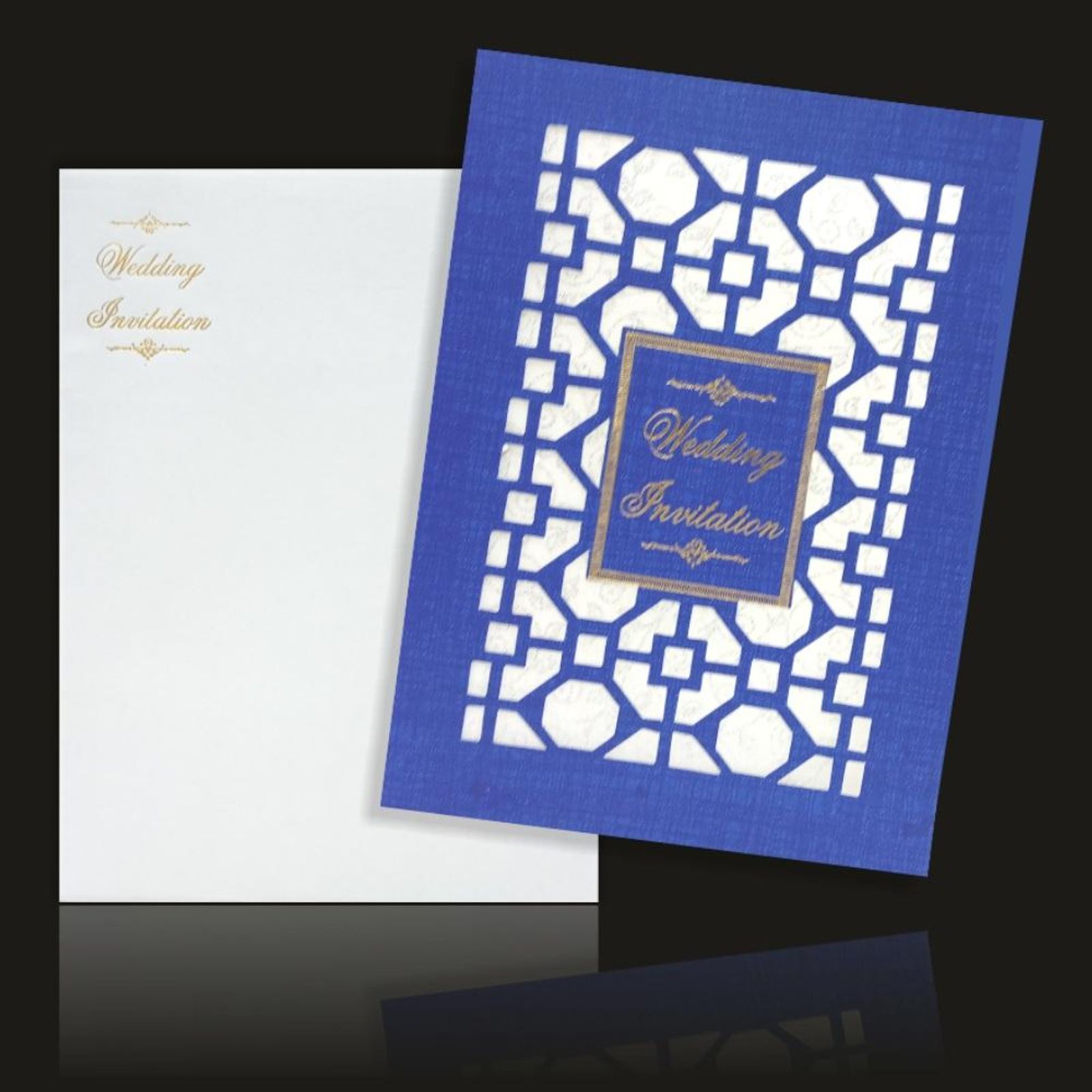 Beautiful Blue Shading With Wolly Material Cut Design Wedding Card-KNCPC431-4