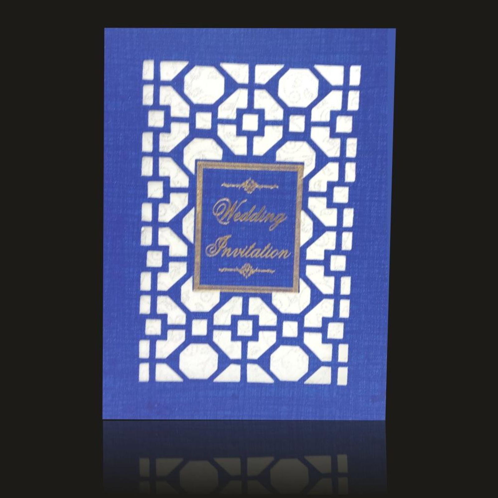 Beautiful Blue Shading With Wolly Material Cut Design Wedding Card-KNCPC431-1