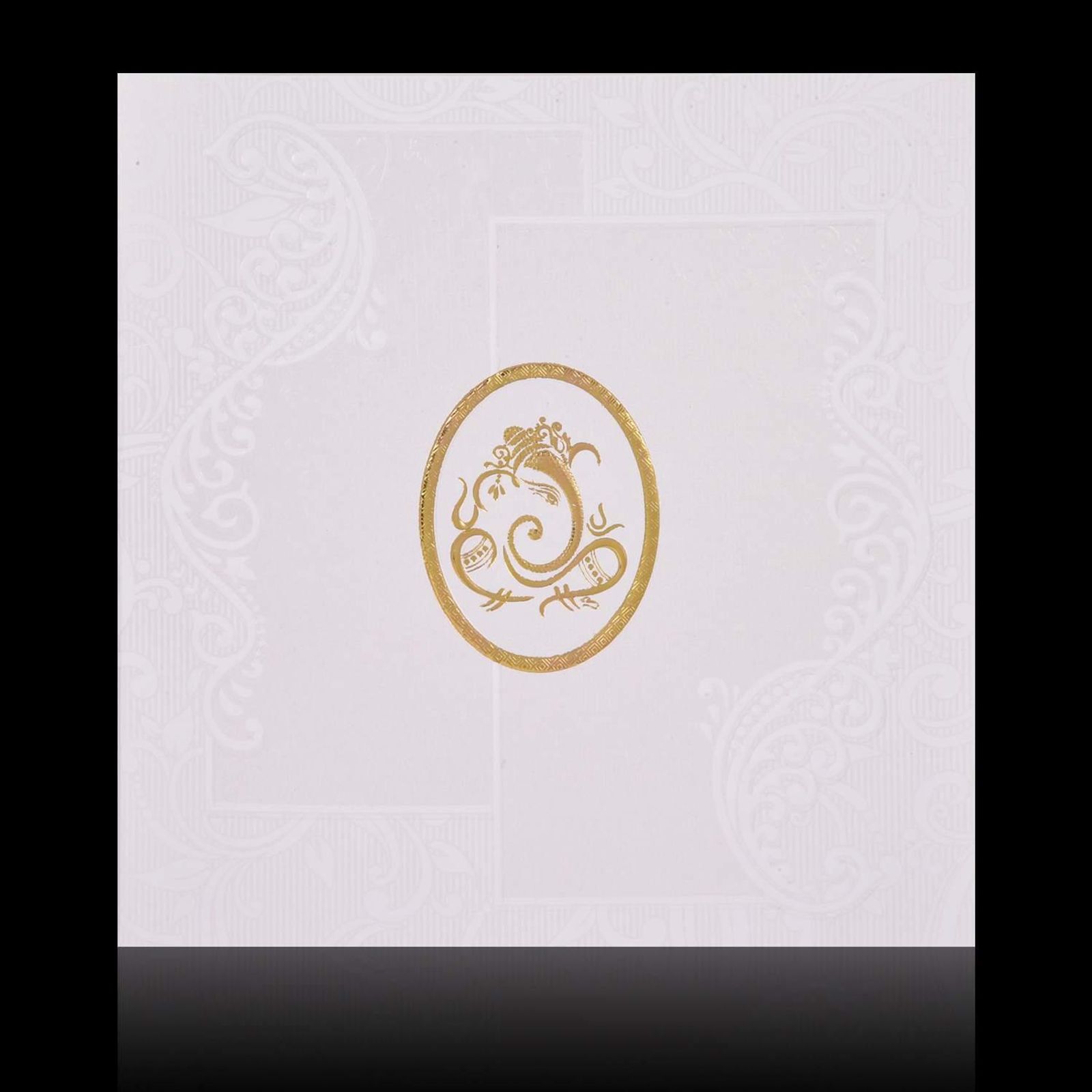 Gold Foiling Embossed Ganesha With Pristine White Shading Wedding Card - KNK08190-0