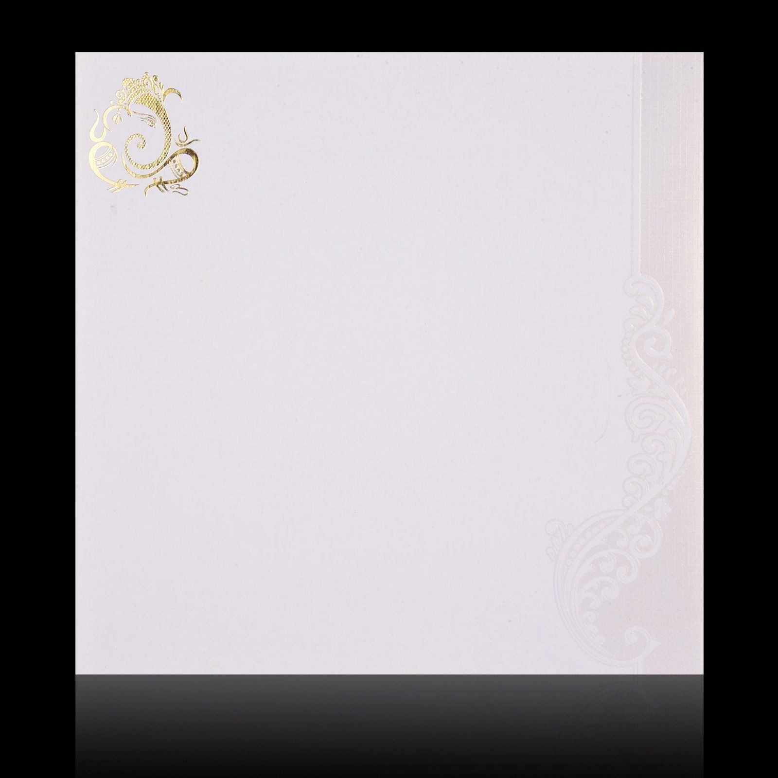 Gold Foiling Embossed Ganesha With Pristine White Shading Wedding Card - KNK08190-1