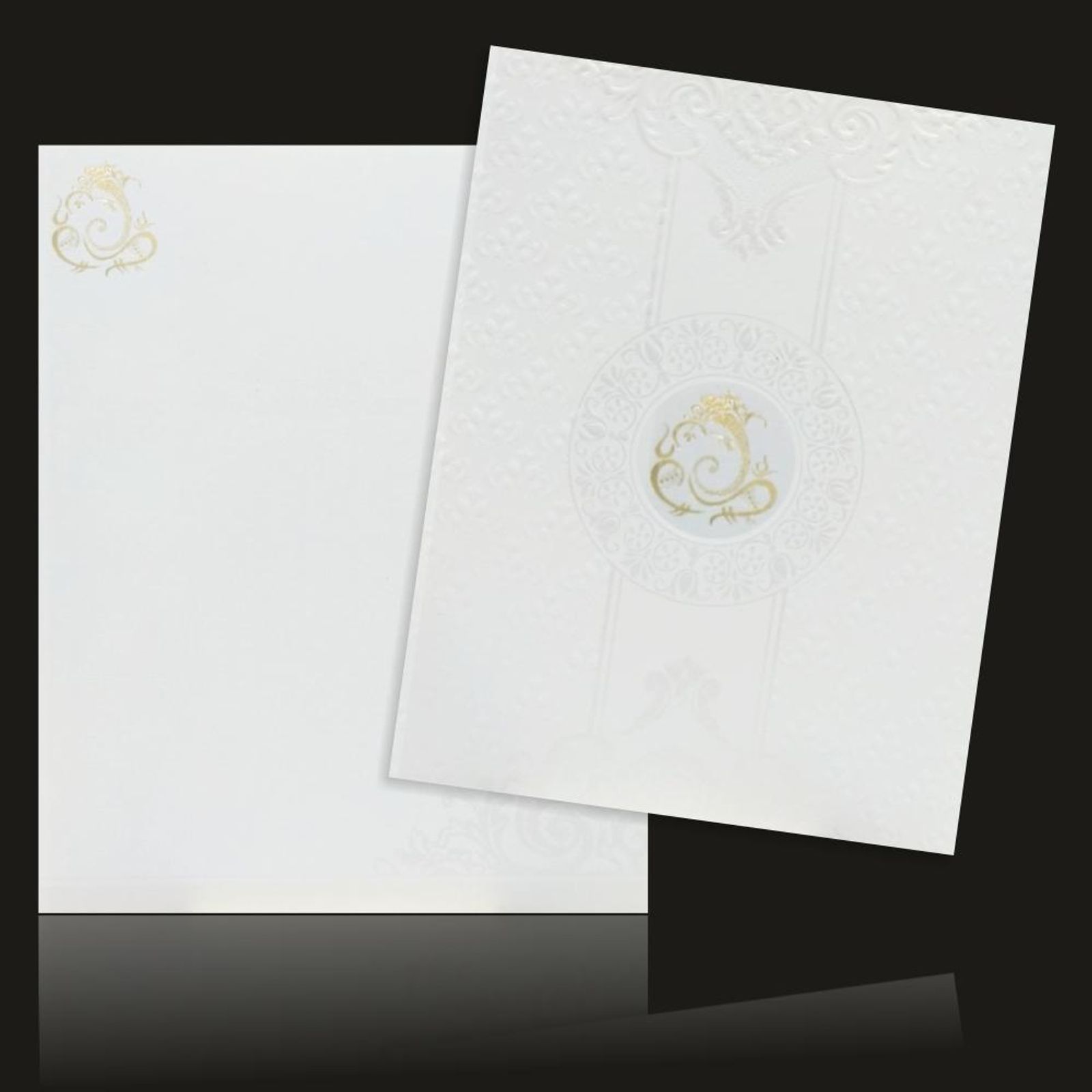 Embossed Ganesha With White Shading Wedding Card - KNK1582-0
