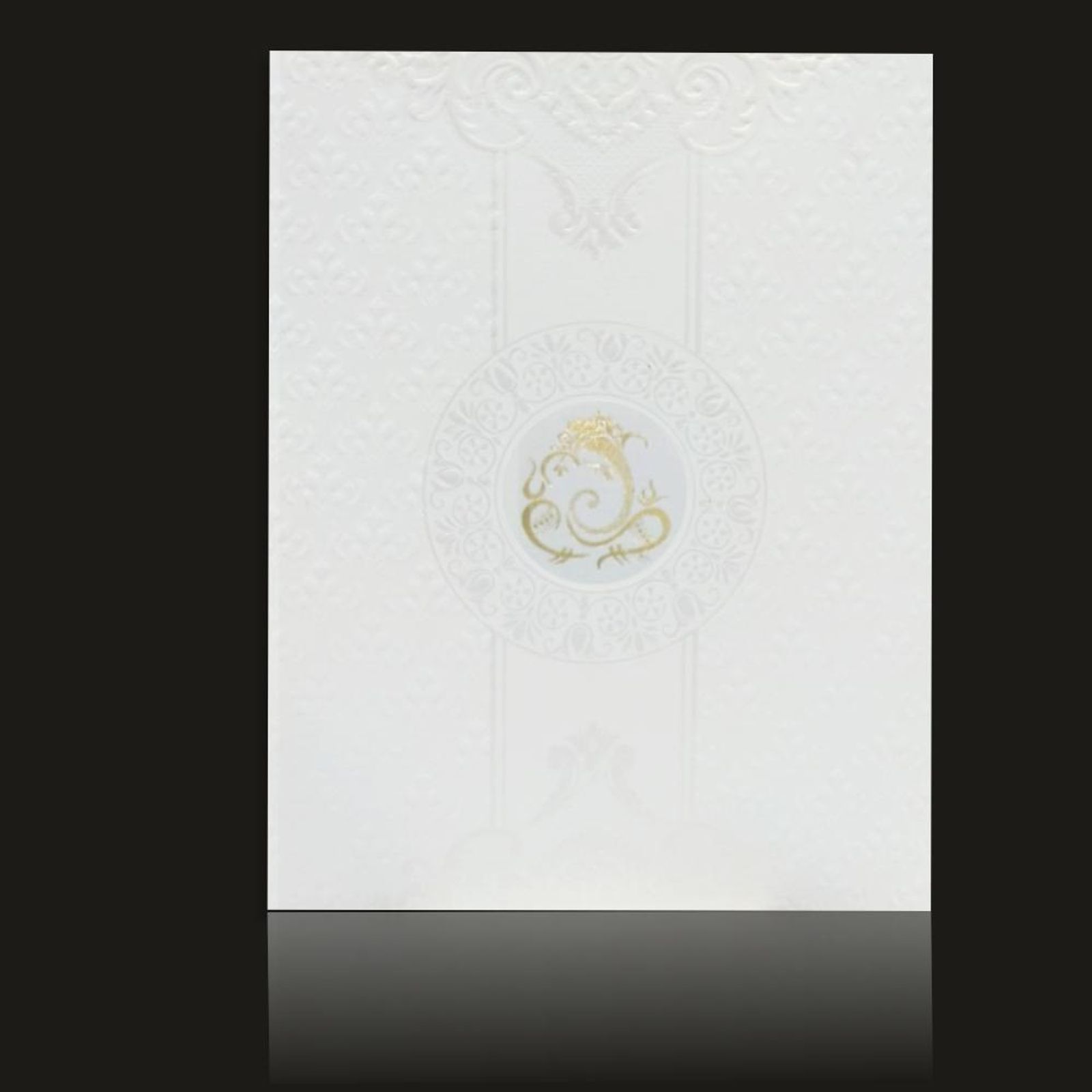 Embossed Ganesha With White Shading Wedding Card - KNK1582-2