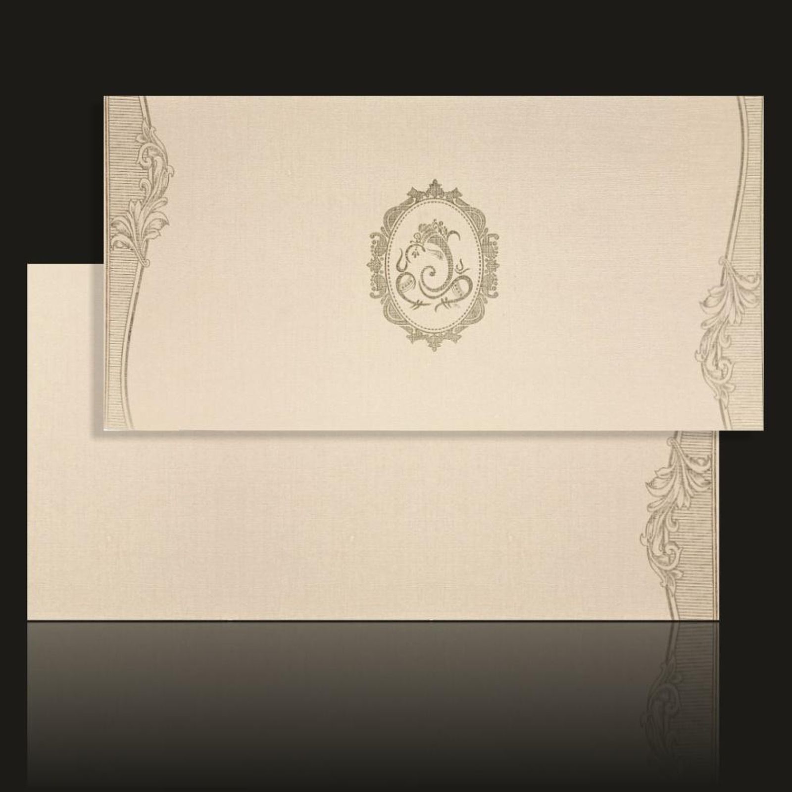 Marvellous Cream Shading With Ganesha Theme Wedding Card-KNK20030-1