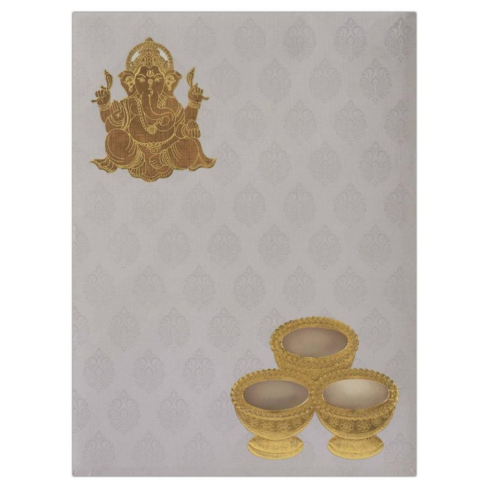 Artistic White Shading With Gold Foiling Ganesha Design Padded Wedding Card - KNK2170-3 Artistic White Shading With Gold Foiling Ganesha Design Padded Wedding Card - KNK2170-3