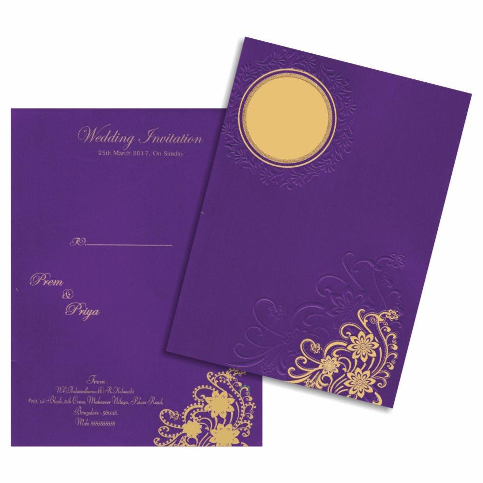 Invitation Card - Rich Violet Flower Design Shaadi Card-KNK2621-3