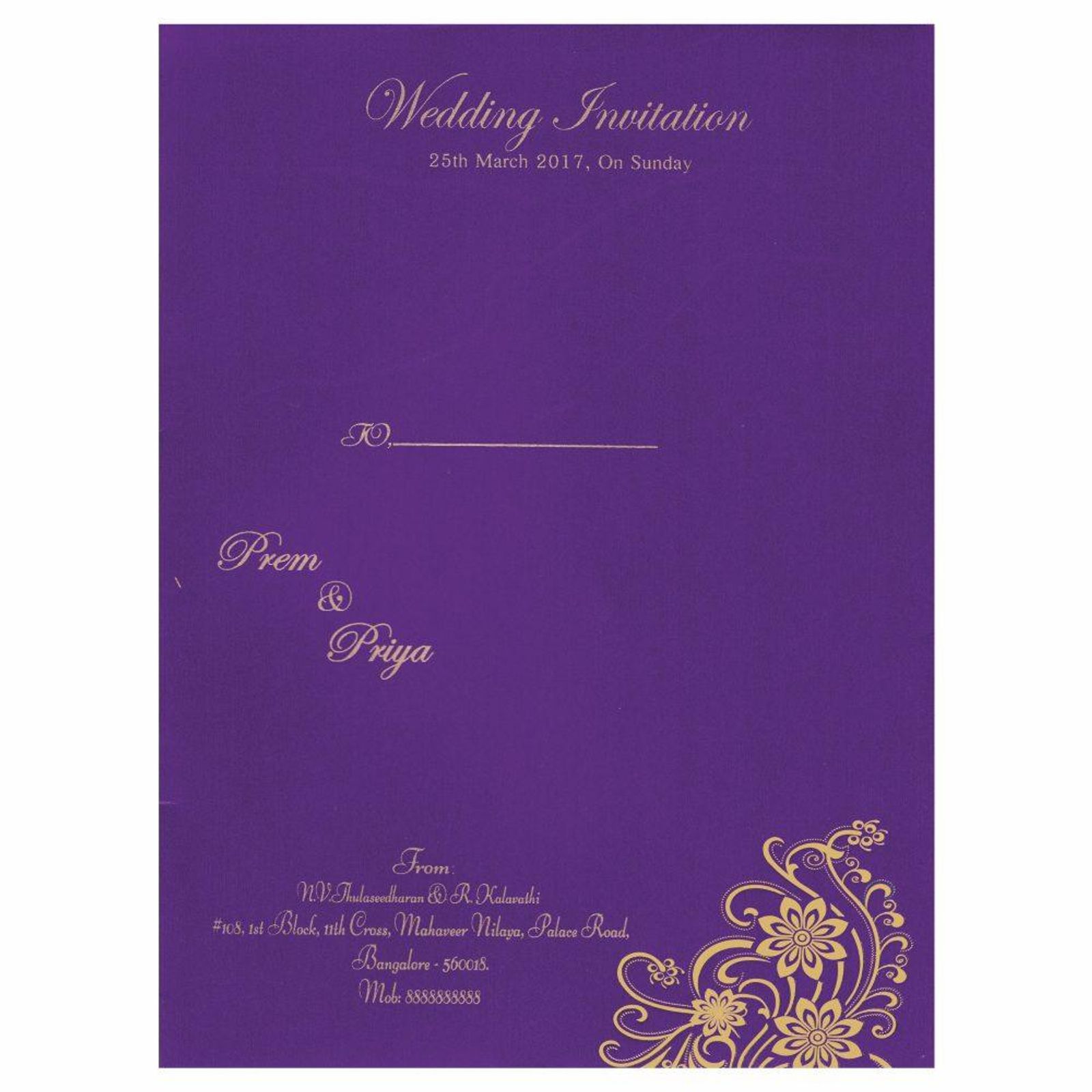 Invitation Card - Rich Violet Flower Design Shaadi Card-KNK2621-4