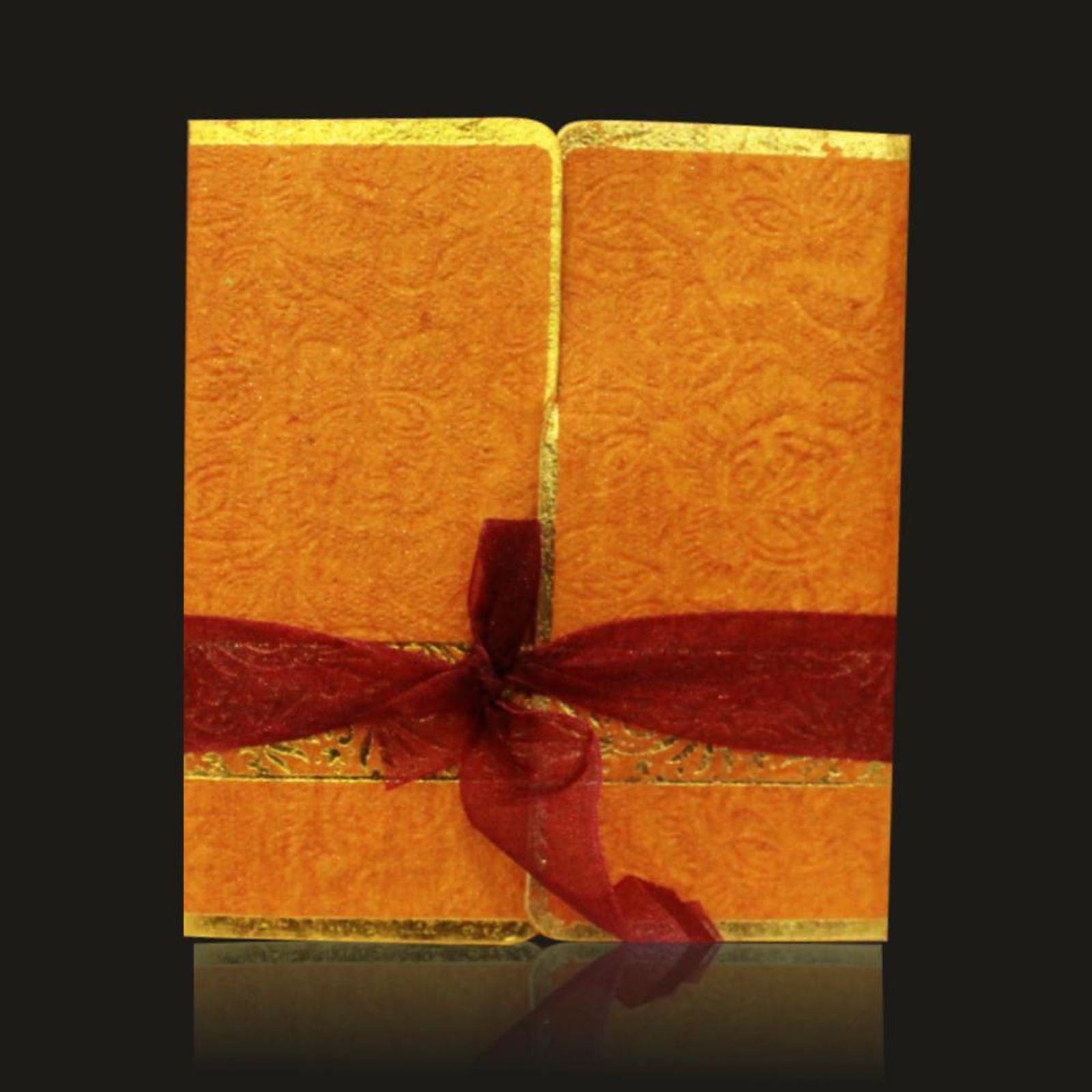 Gorgeous Ribbon With Gold Color Wedding Card - KNK30000-4