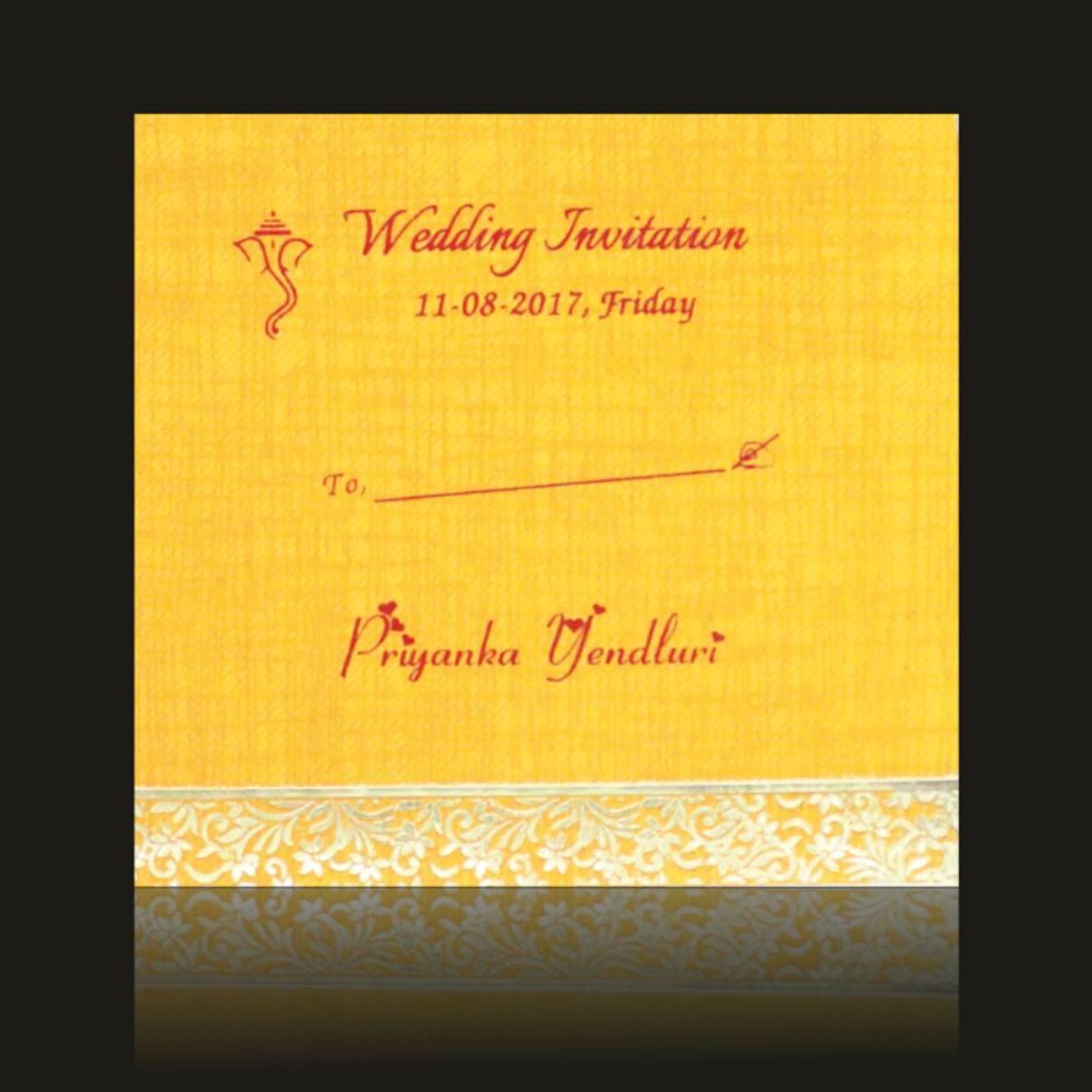 Gorgeous Ribbon With Gold Color Wedding Card - KNK30000-0