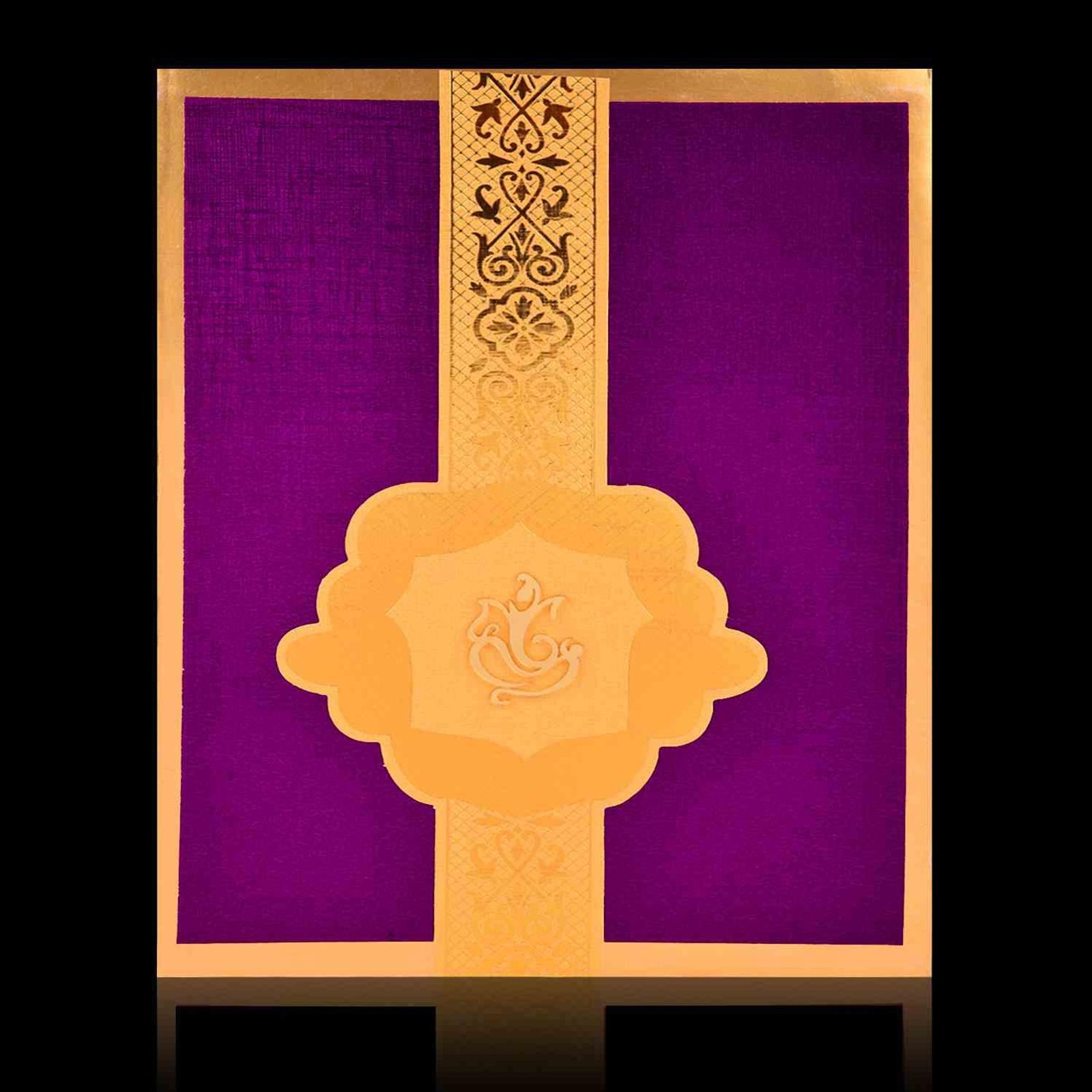 Lovely Purple Shading With Ganesha Padded Wedding Card - KNK30401-3